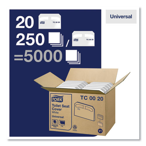 Cubierta para asiento de inodoro, plegada en dos, 14,5 x 17, blanca, 250/paquete, 20 paquetes/cartón