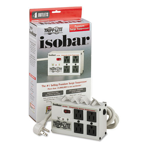 Protector contra sobretensiones Isobar con LED de diagnóstico, 4 salidas de CA, cable de 6 pies, 3330 J, gris claro