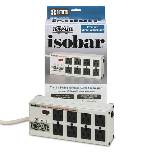 Protector contra sobretensiones Isobar, 8 salidas de CA, cable de 12 pies, 3840 J, gris claro