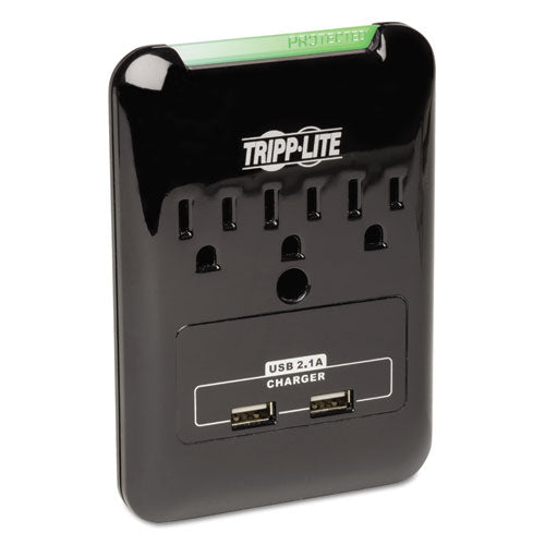 Protect It! Surge Protector, 3 Ac Outlets/2 Usb Ports, 540 J, Black
