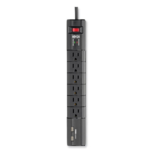 Protect It! Surge Protector, 6 Ac Outlets/2 Usb Ports, 8 Ft Cord, 1,080 J, Black