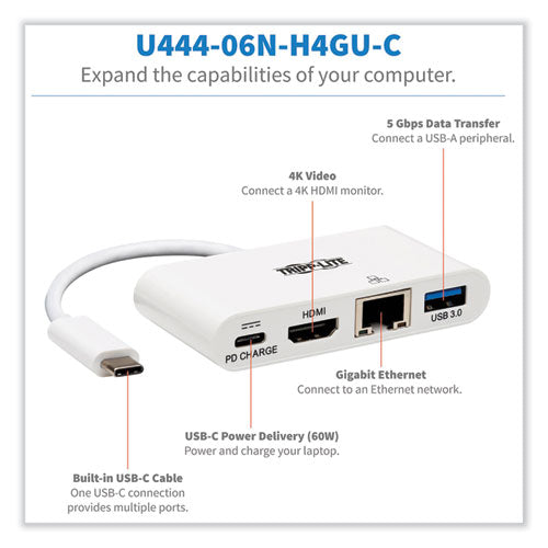 Base 4k con carga y Ethernet, carga USB C/4k Hdmi/usb A/pd, blanco