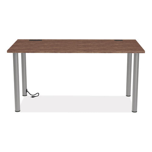 Essentials Writing Table-desk With Integrated Power Management, 59.7" X 29.3" X 28.8", Espresso/aluminum