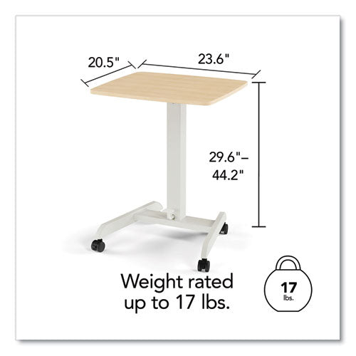 Estación de trabajo móvil de una columna Essentials para trabajar de pie o sentado, de 23,6" x 20,5" x 29,6" a 44,2", madera natural/gris claro