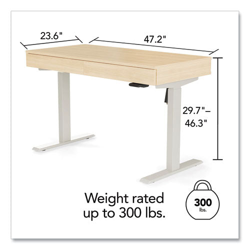 Estación de trabajo Essentials Deluxe eléctrica para trabajar de pie o sentado, 2 columnas, 2 cajones de escritorio, 47.2" x 23.6" x 29.7 a" 46.3", natural/gris claro