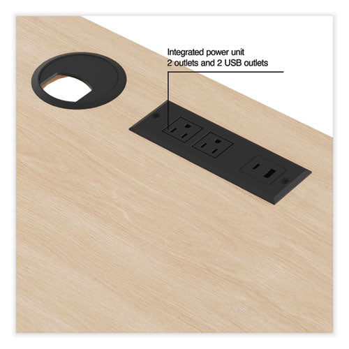 Escritorio Essentials de un pedestal con administración de energía integrada, 59.8" x 29.9" x 29.7", madera natural/negro