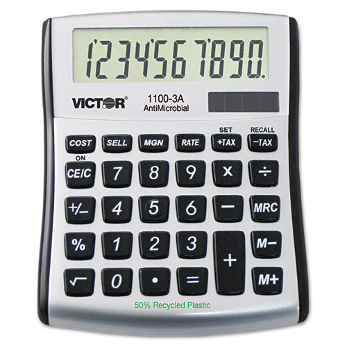 Calculadora de escritorio compacta antimicrobiana 1100-3a, LCD de 10 dígitos