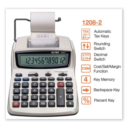 1208-2 Calculadora de impresión compacta de dos colores, impresión en negro/rojo, 2,3 líneas/seg.