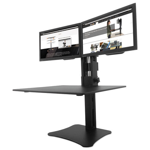 Estación de trabajo de escritorio de pie con dos monitores de gran altura, 28" x 23" x 10,5" a 15,5", negro