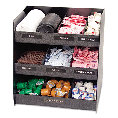 Organizador vertical de condimentos, 9 compartimentos, 14,5 x 11,75 x 15, negro