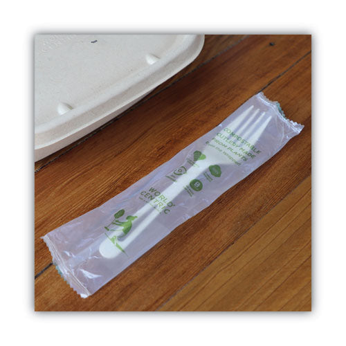Cubiertos compostables Tpla, tenedor, 6.3", blanco, 750/cartón